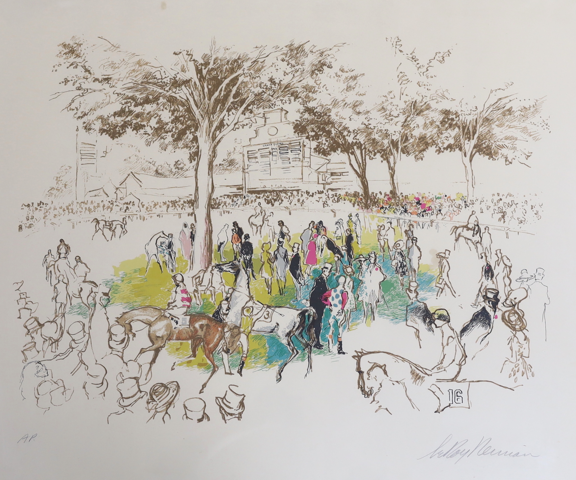 LeRoy Neiman (American, 1921-2012), artist proof colour serigraph, 'Ascot Paddock', signed in pencil, 73 x 88cm